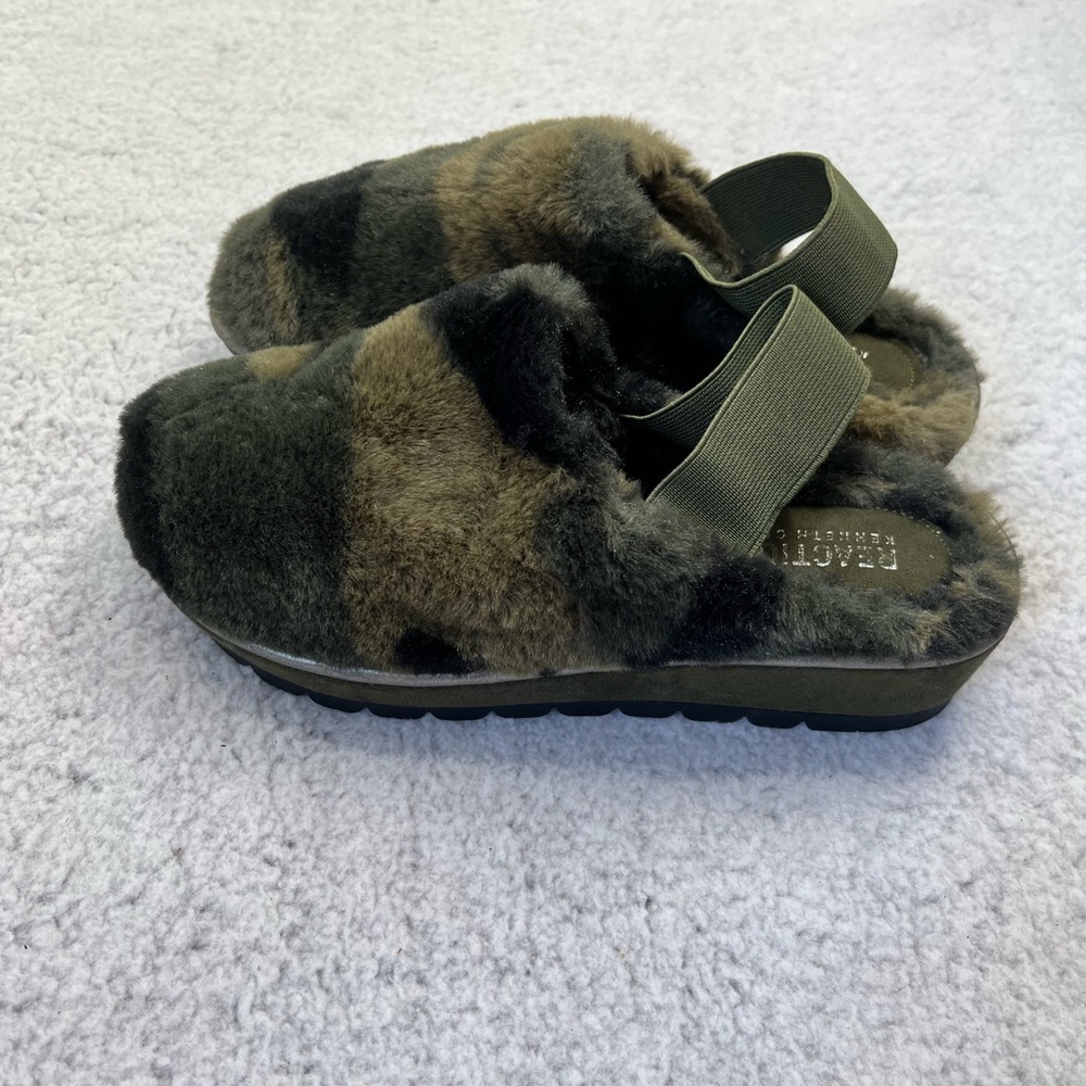NEW Women's Reaction Kenneth Cole Green Brown Faux Fur Slipper with Strap Size 6 - Picture 4 of 6